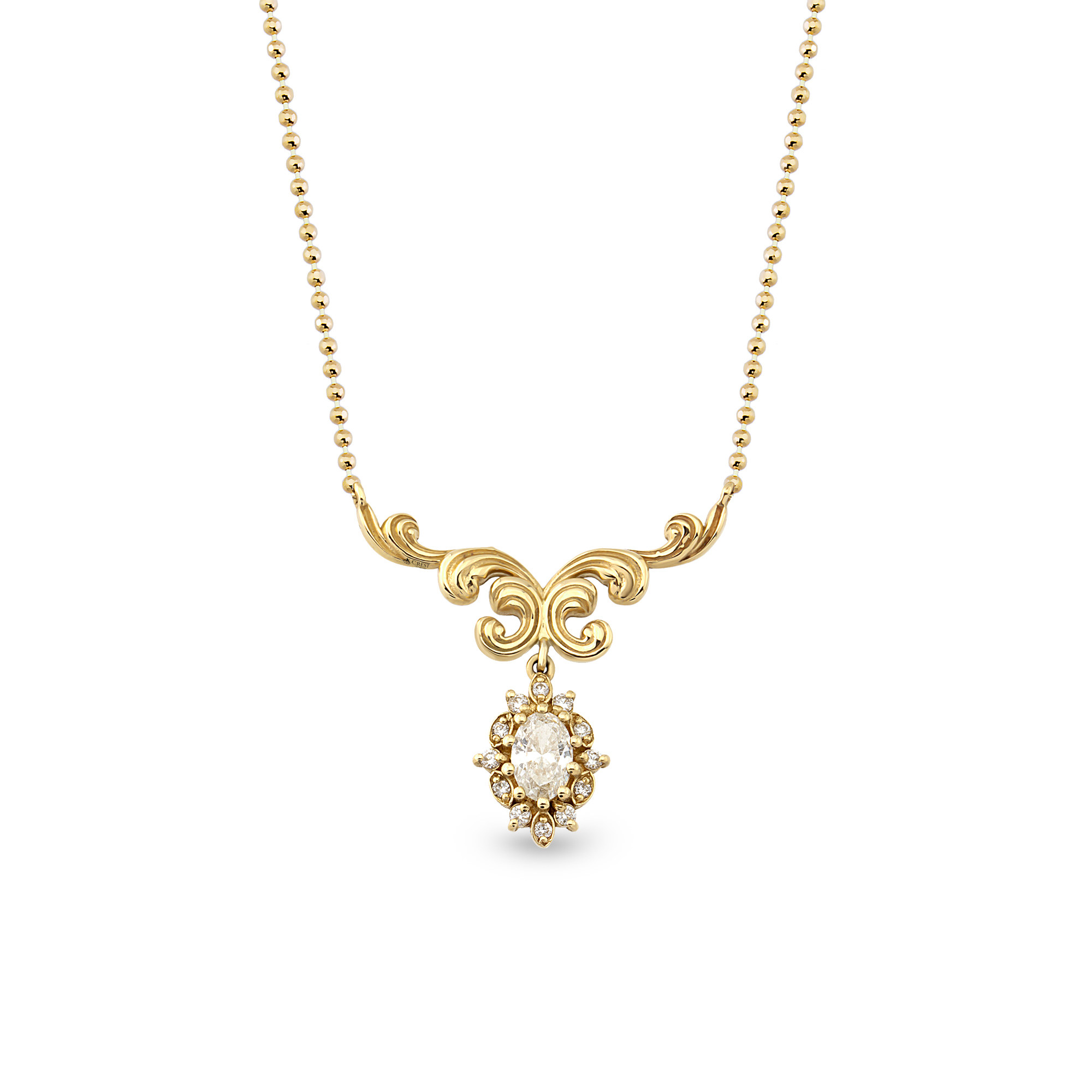 Vintage Oval Pırlanta Kolye - KLY0005